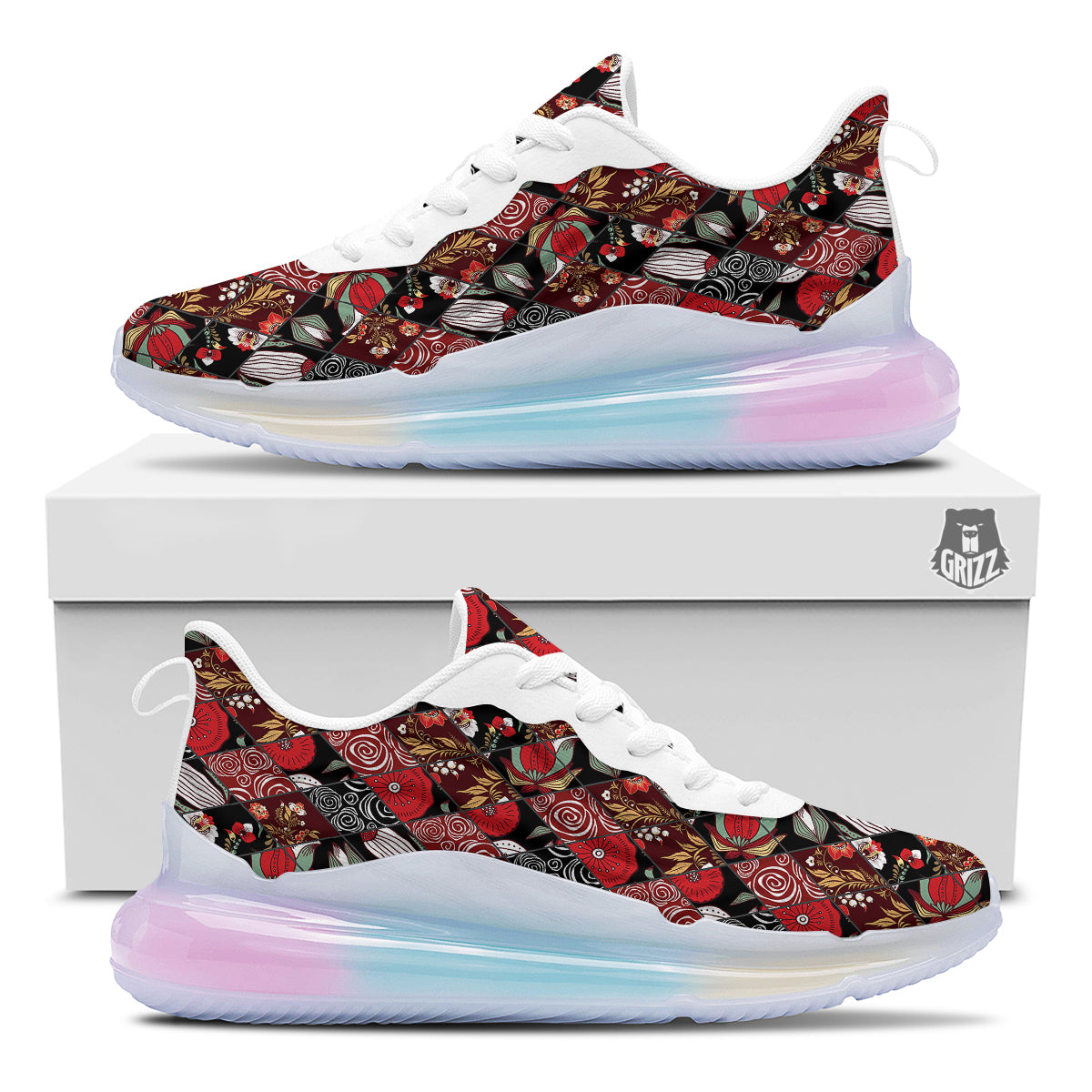 Patchwork Abstract Flower Print Pattern Running Sneakers-grizzshop