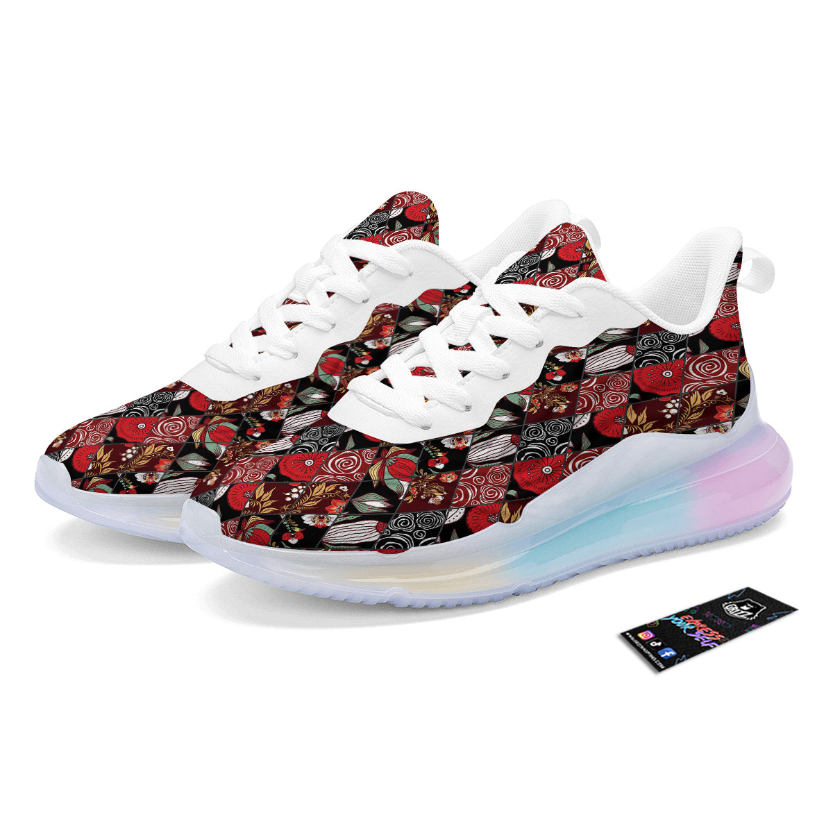 Patchwork Abstract Flower Print Pattern Running Sneakers-grizzshop