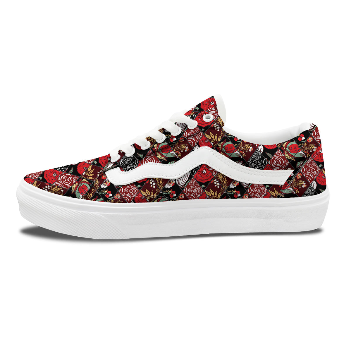Patchwork Abstract Flower Print Pattern Skate Shoes-grizzshop