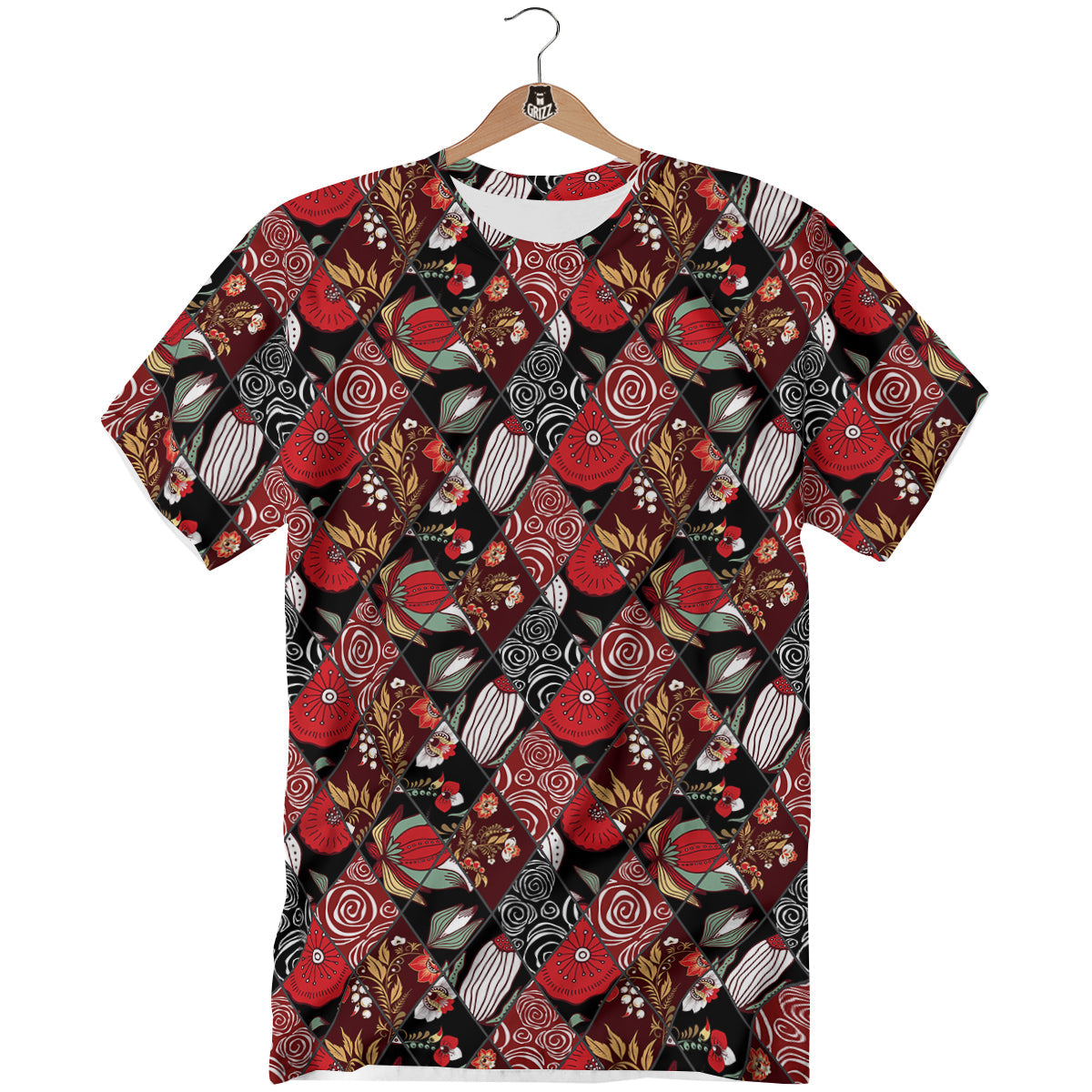 Patchwork Abstract Flower Print Pattern T-Shirt-grizzshop