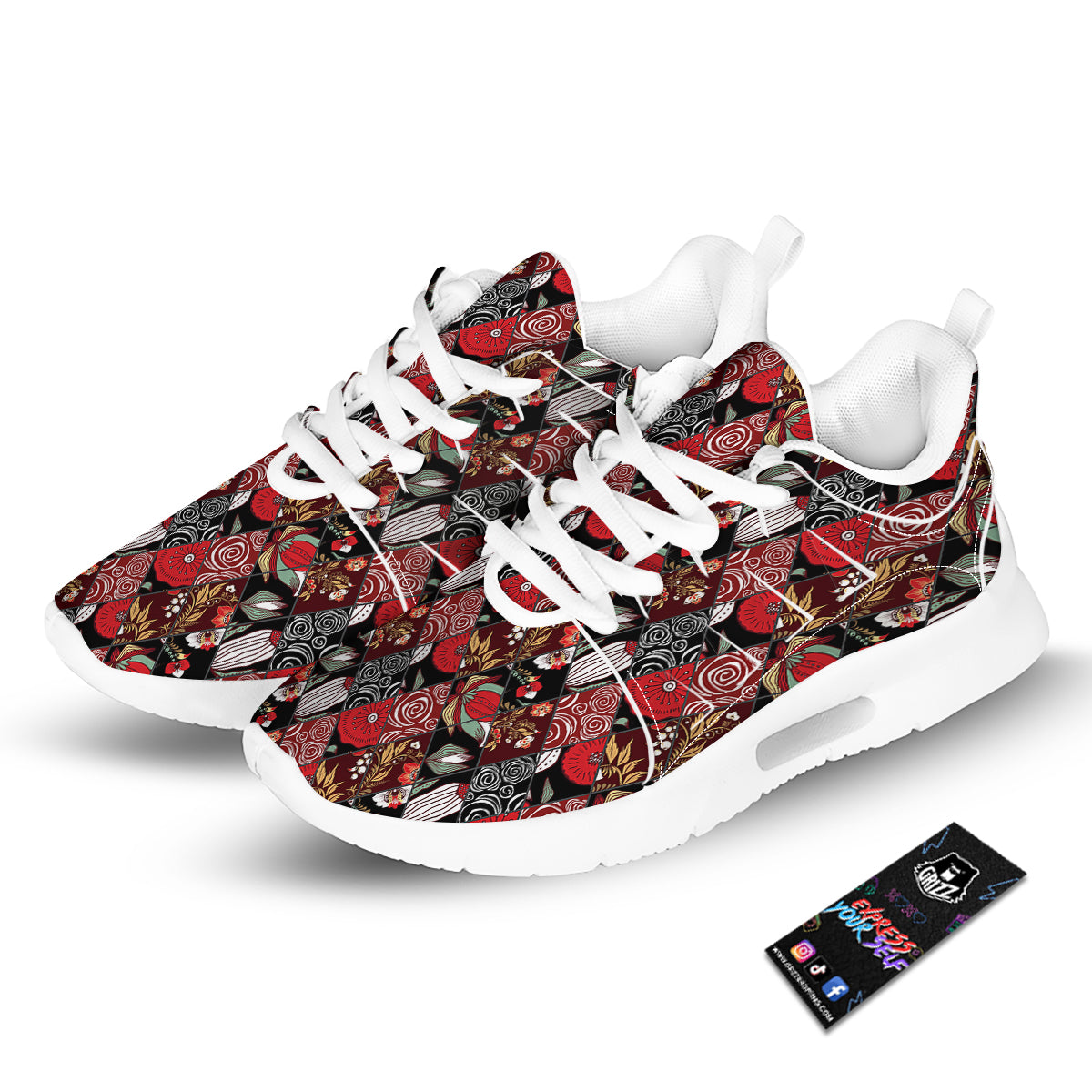 Patchwork Abstract Flower Print Pattern Tennis Shoes-grizzshop