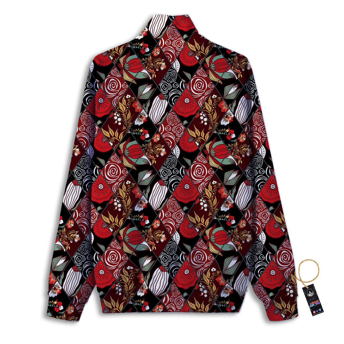 Patchwork Abstract Flower Print Pattern Track Jacket-grizzshop