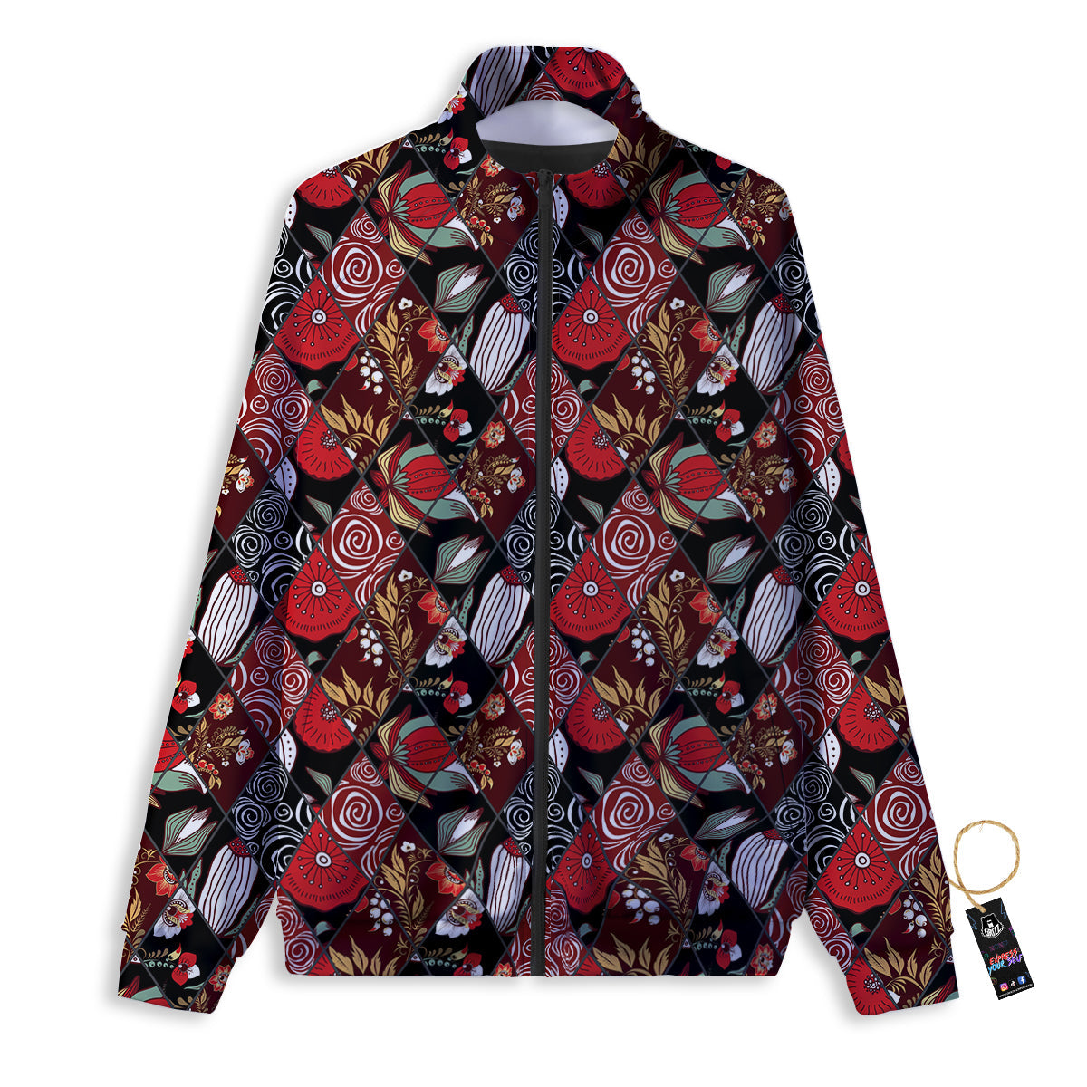 Patchwork Abstract Flower Print Pattern Track Jacket-grizzshop