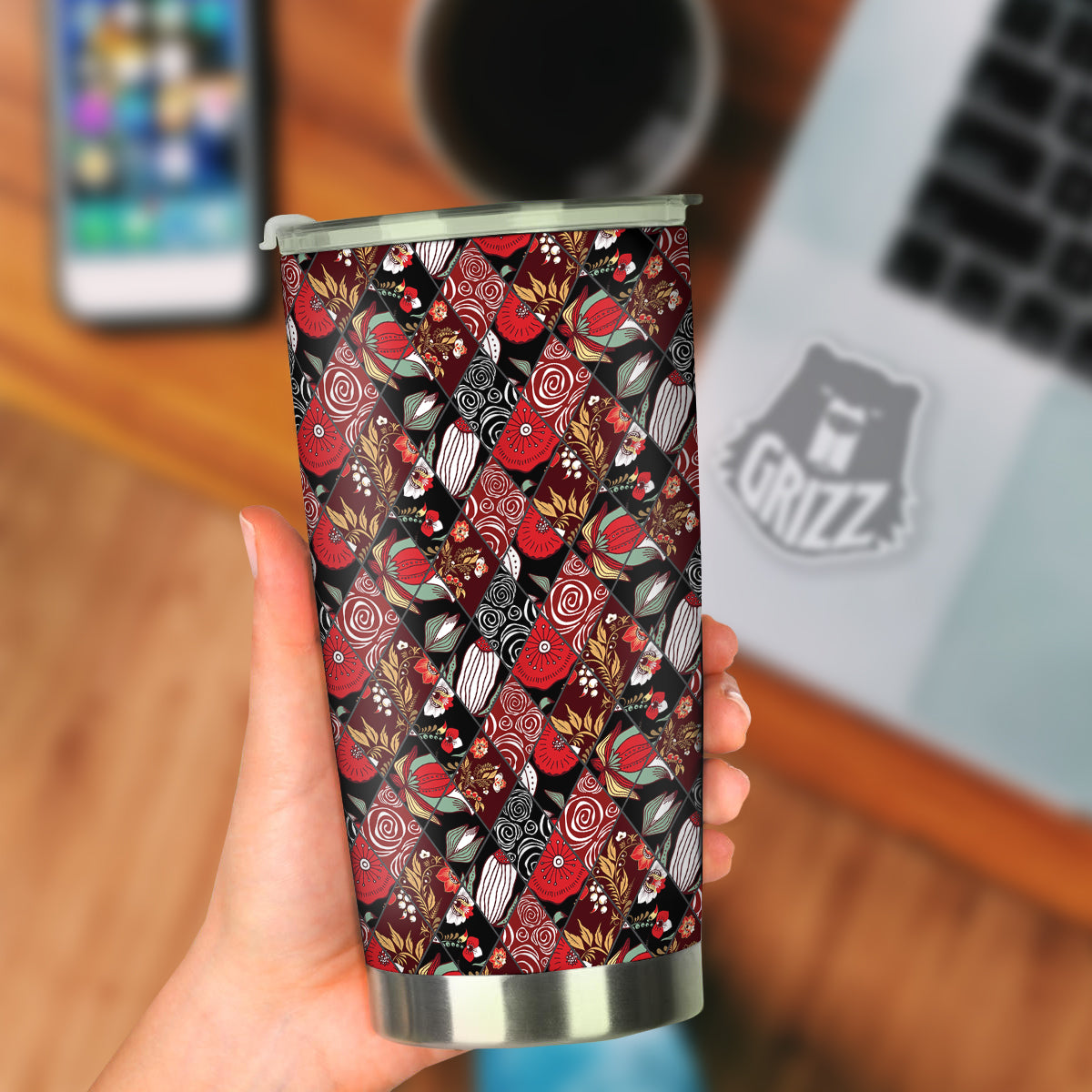 Patchwork Abstract Flower Print Pattern Tumbler-grizzshop