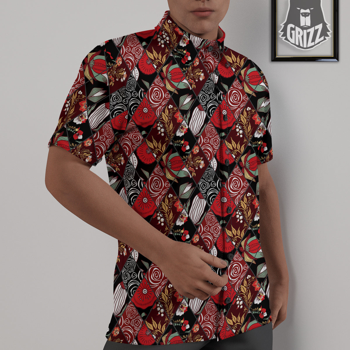 Patchwork Abstract Flower Print Pattern Untucked Shirts-grizzshop