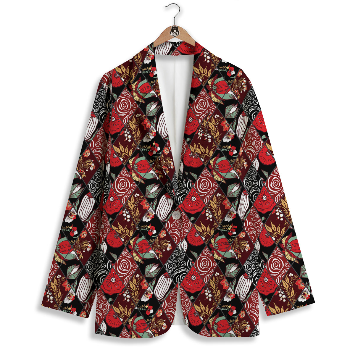 Patchwork Abstract Flower Print Pattern Women's Blazer-grizzshop