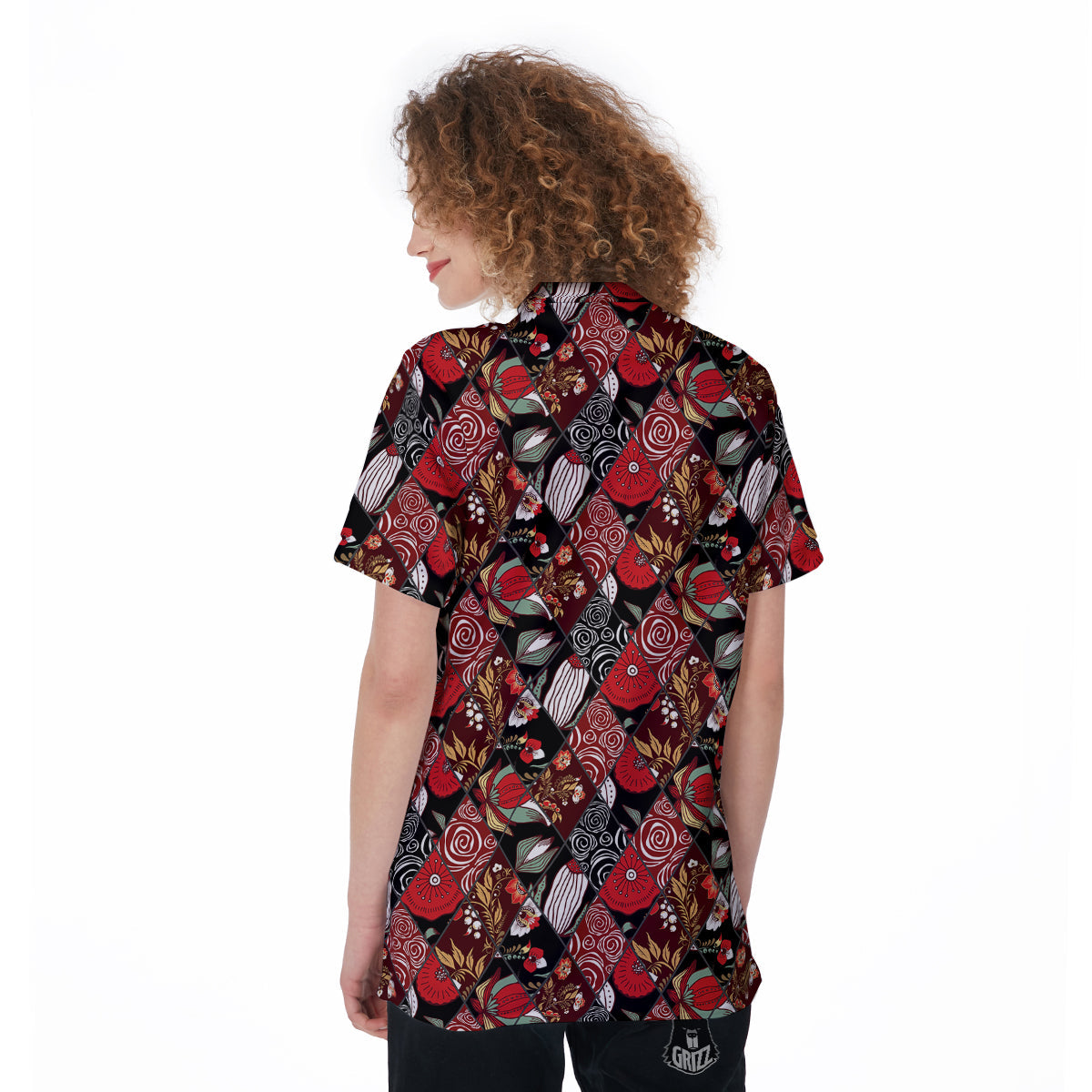 Patchwork Abstract Flower Print Pattern Women's Golf Shirts-grizzshop