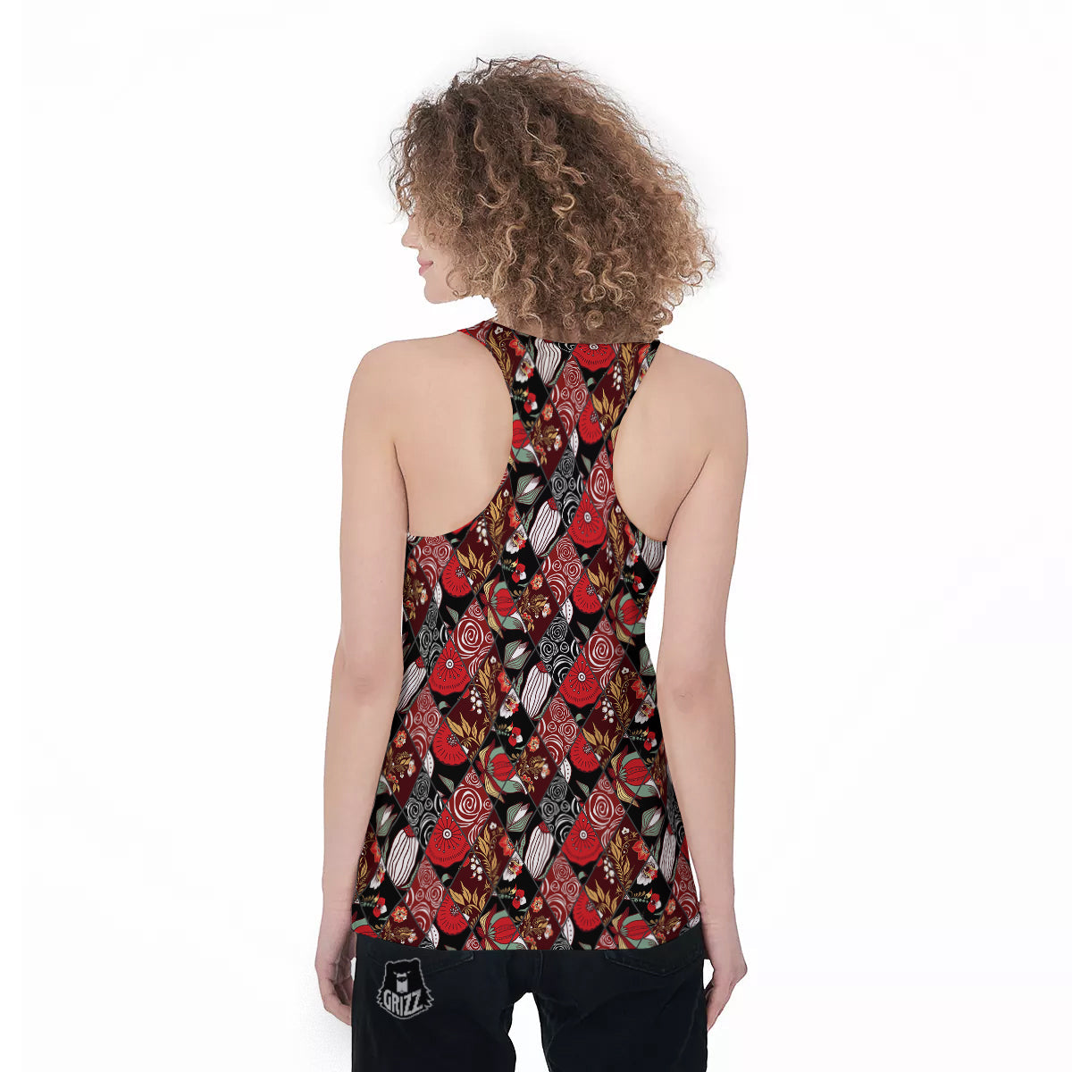 Patchwork Abstract Flower Print Pattern Women's Racerback Tank Top-grizzshop