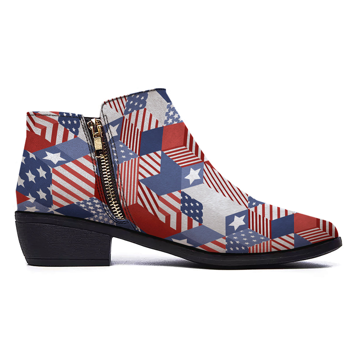 Patchwork American Patriotic Print Ankle Boots-grizzshop