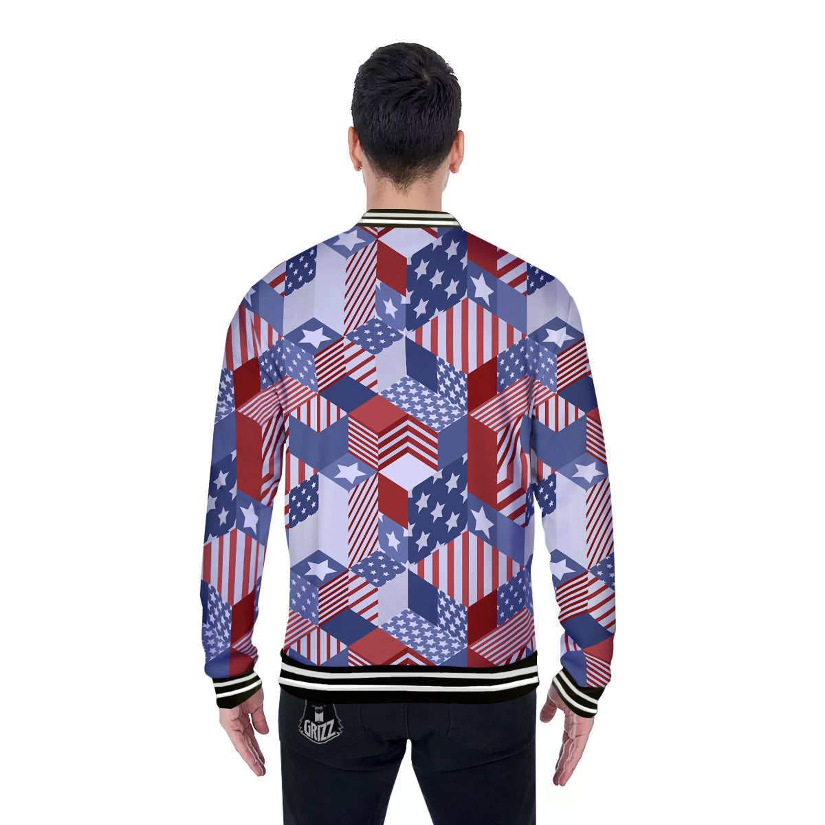 Patchwork American Patriotic Print Baseball Jacket-grizzshop