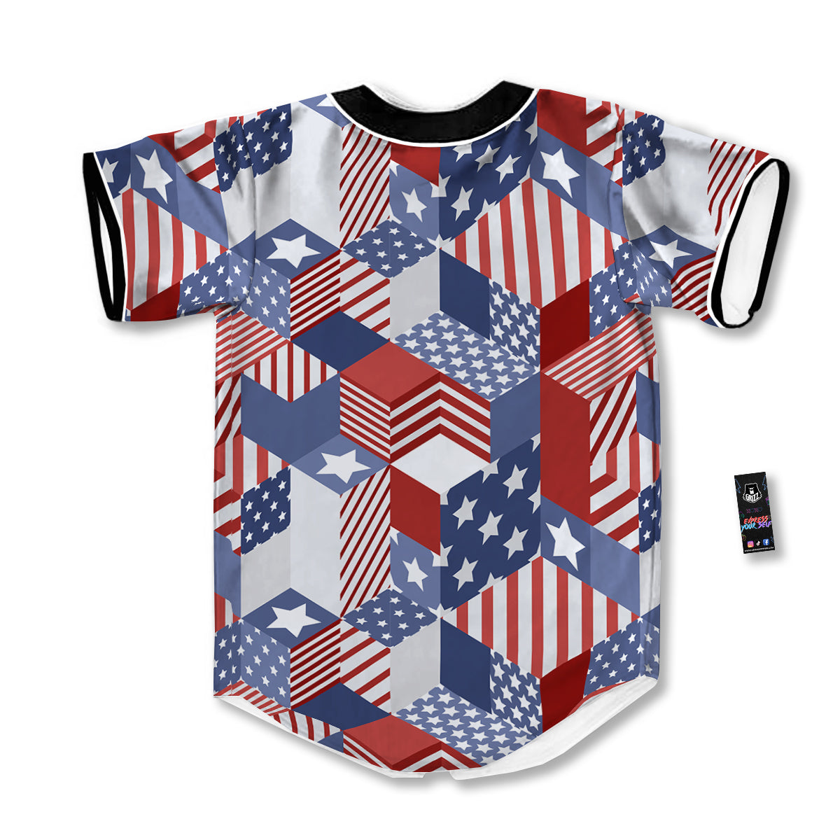 Patchwork American Patriotic Print Baseball Jersey-grizzshop