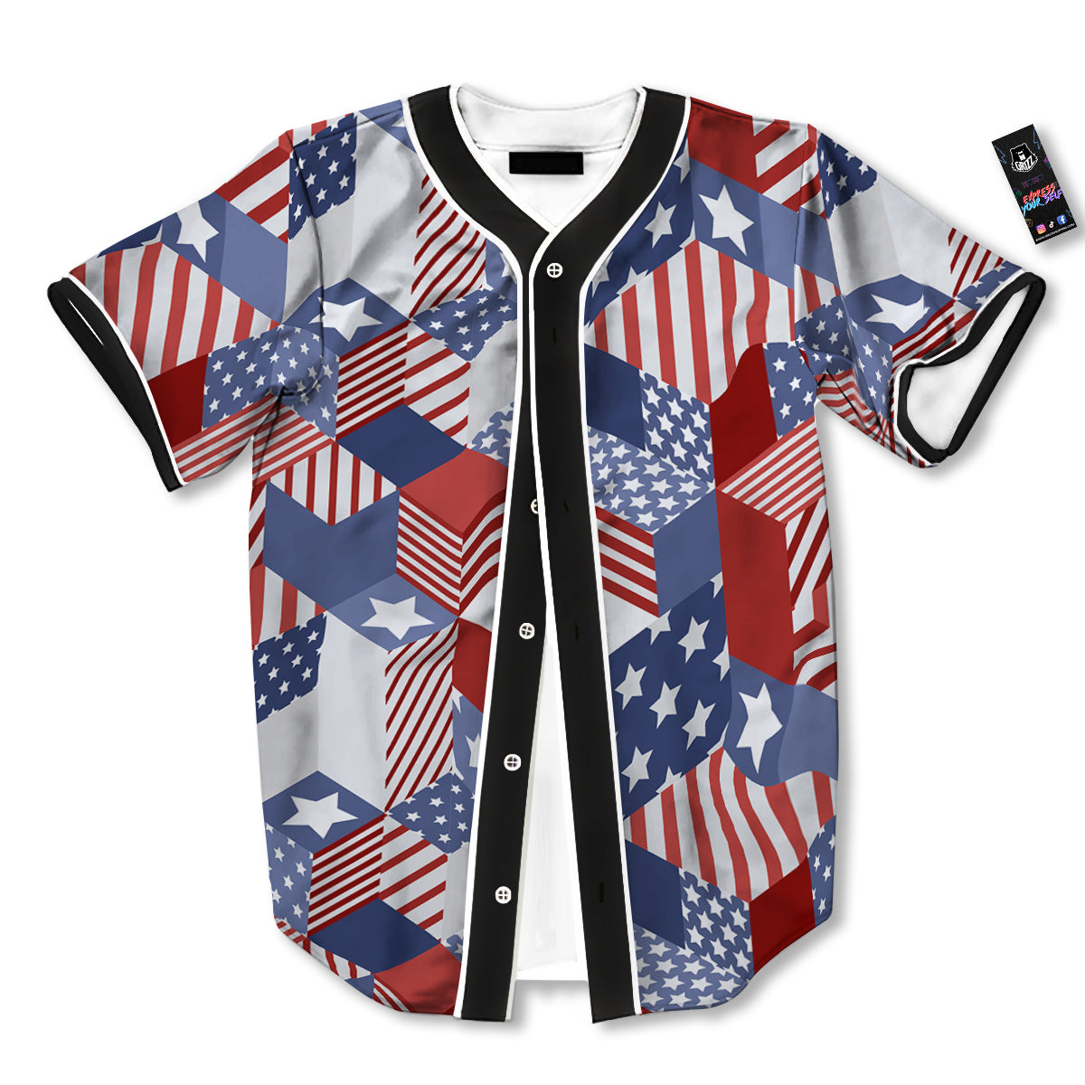 Patchwork American Patriotic Print Baseball Jersey-grizzshop