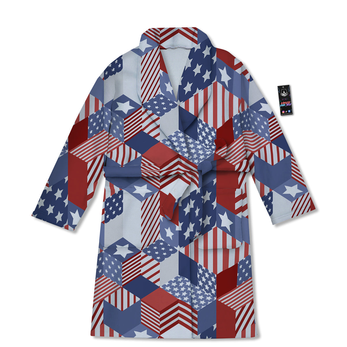 Patchwork American Patriotic Print Bathrobe-grizzshop