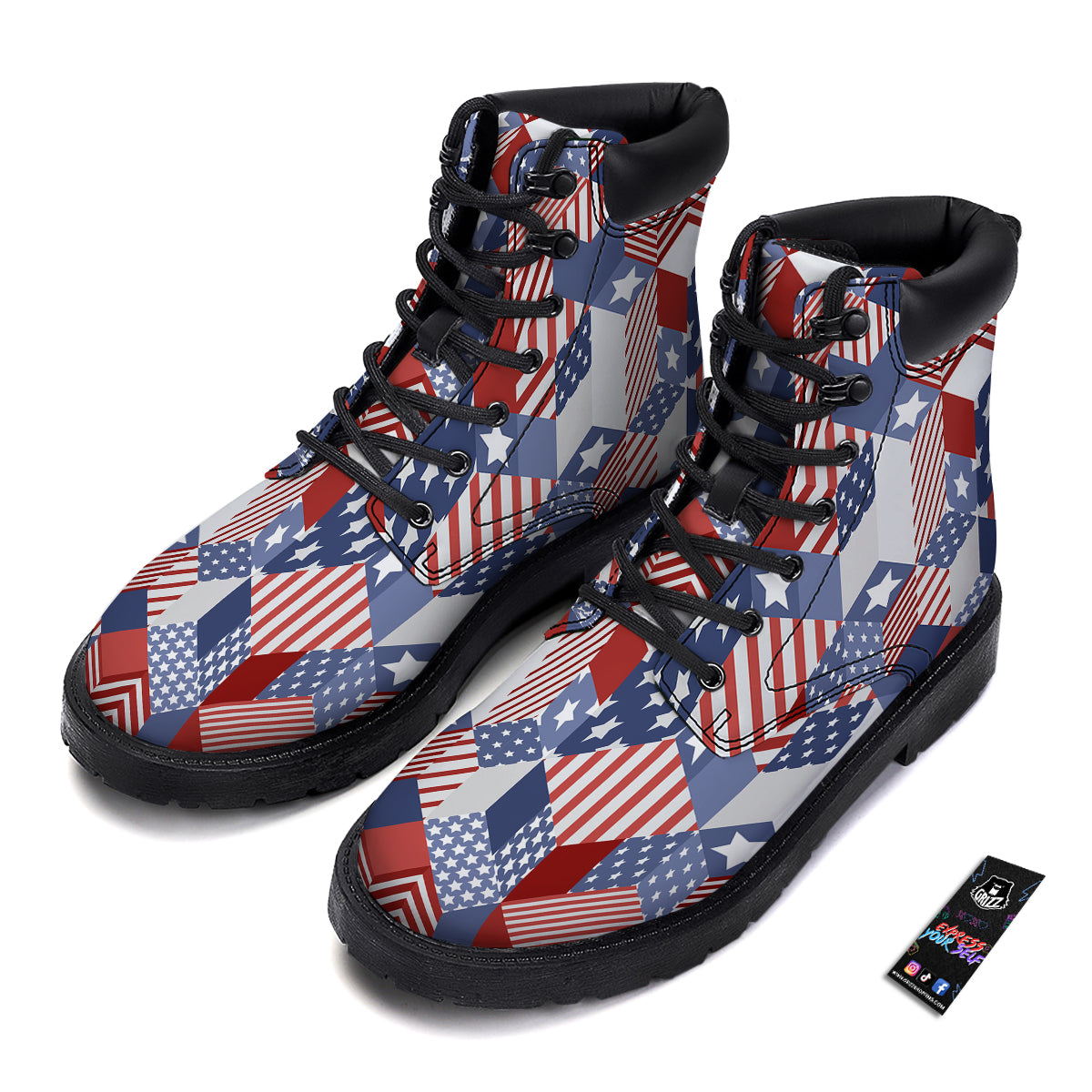 Patchwork American Patriotic Print Boots-grizzshop