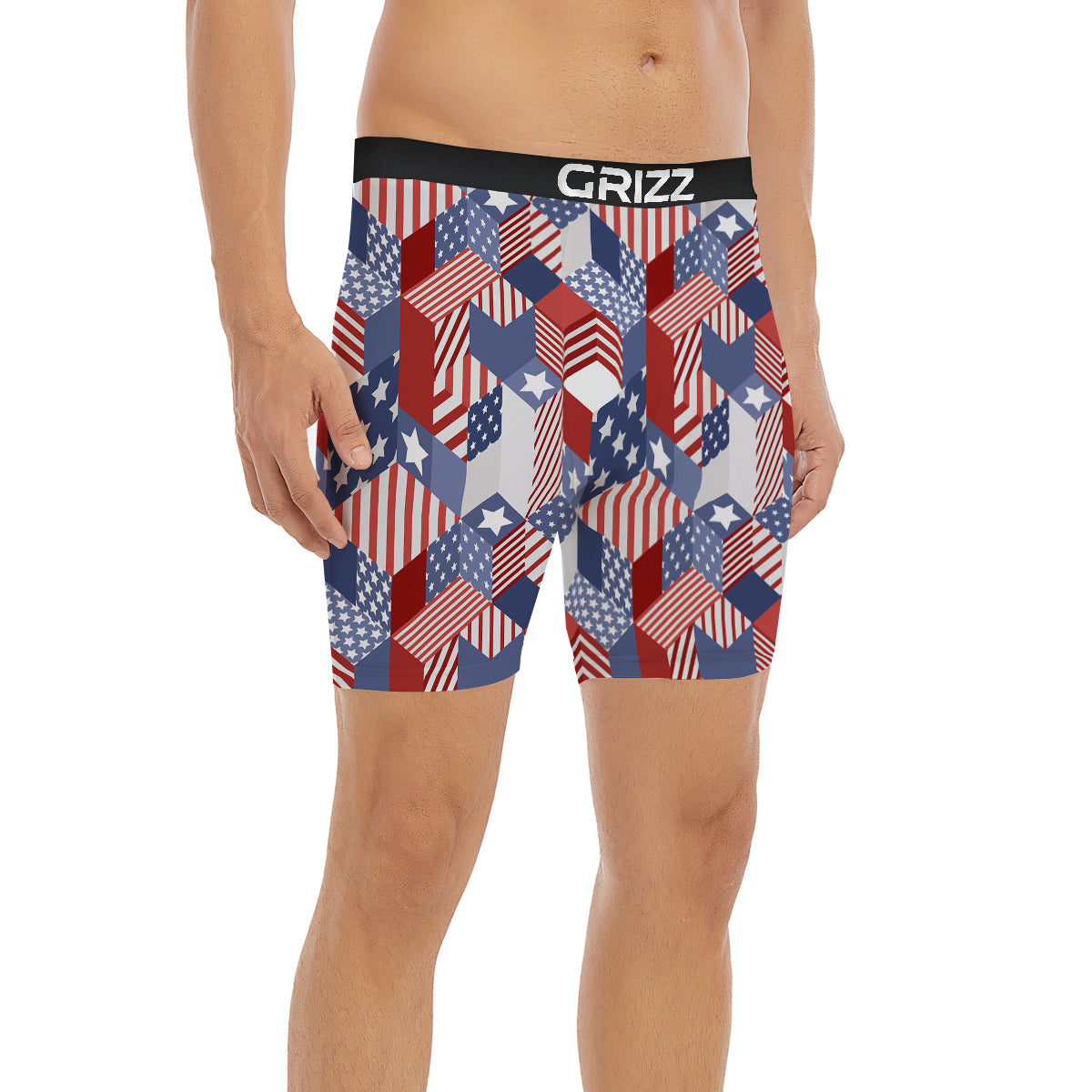 Patchwork American Patriotic Print Boxer Briefs-grizzshop