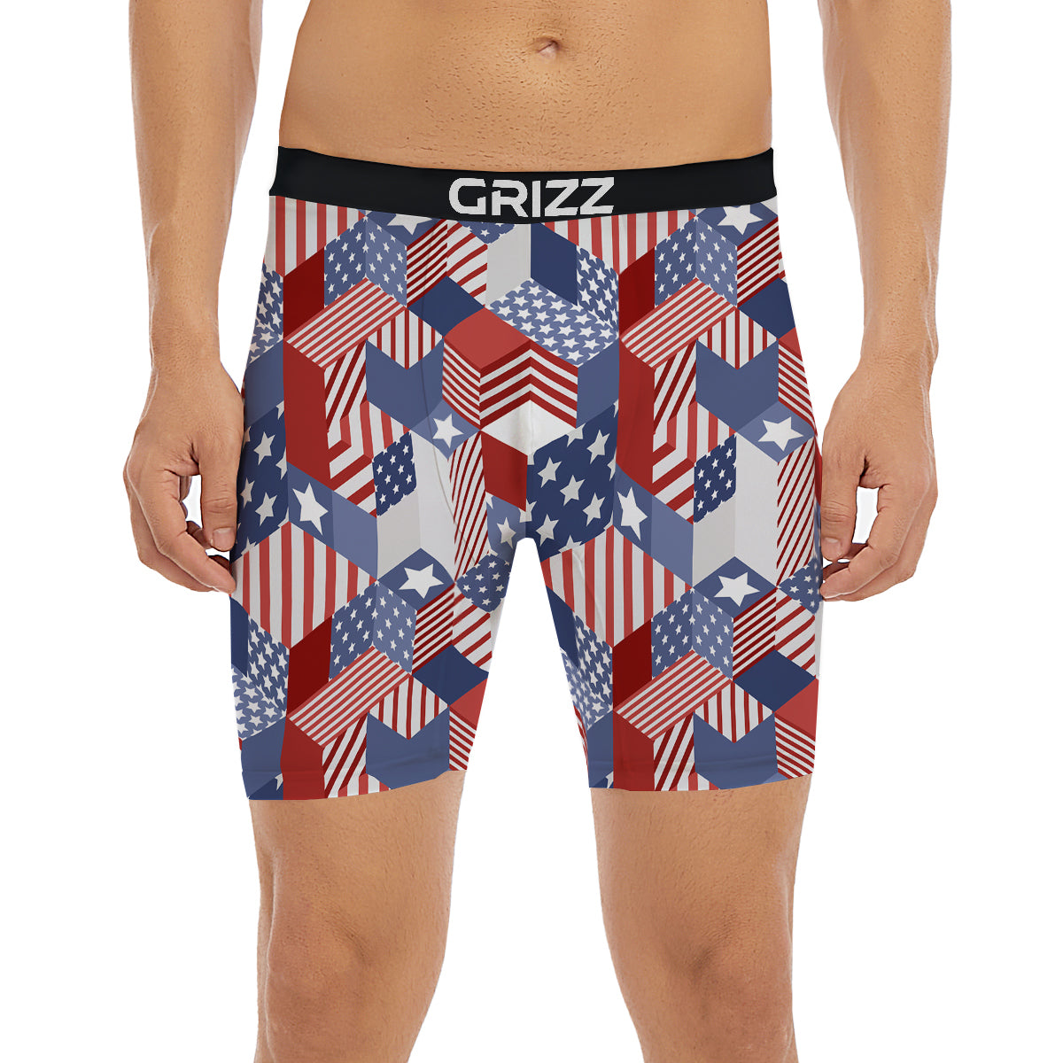 Patchwork American Patriotic Print Boxer Briefs-grizzshop