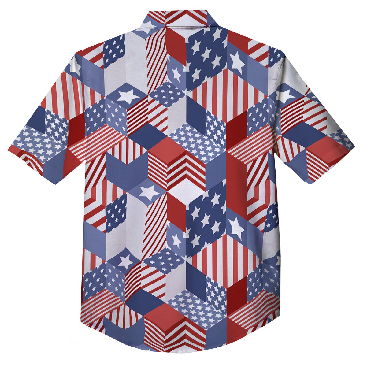 Patchwork American Patriotic Print Button Up Shirt-grizzshop