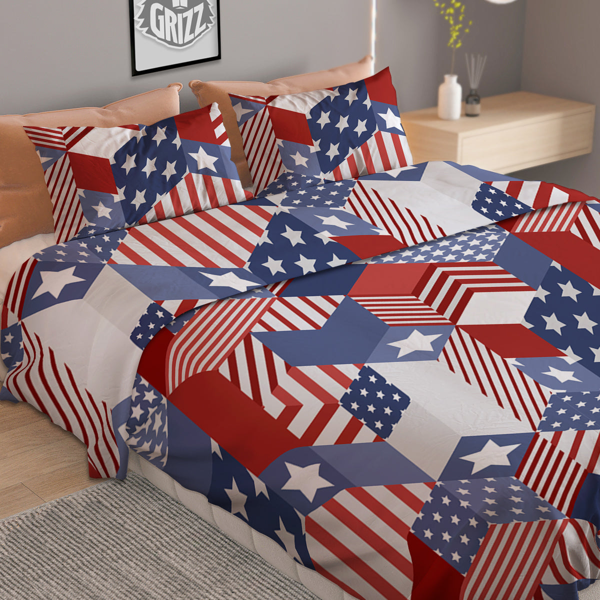 Patchwork American Patriotic Print Duvet Cover Bedding Set