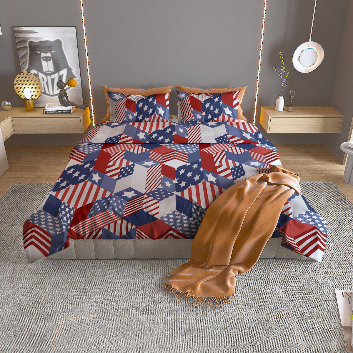 Patchwork American Patriotic Print Duvet Cover Bedding Set