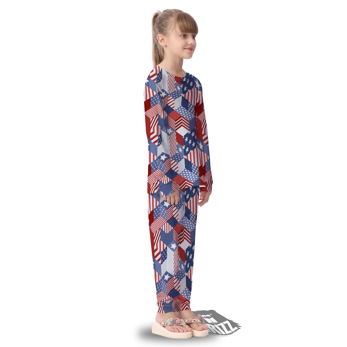 Patchwork American Patriotic Print Kid's Pajamas-grizzshop