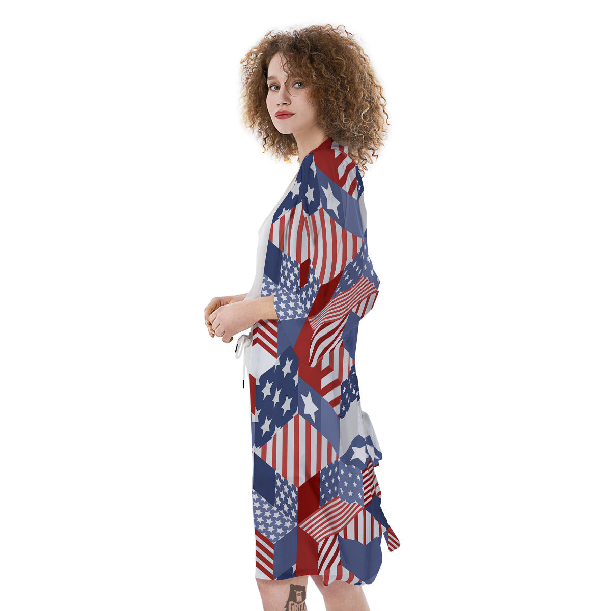 Patchwork American Patriotic Print Kimono-grizzshop