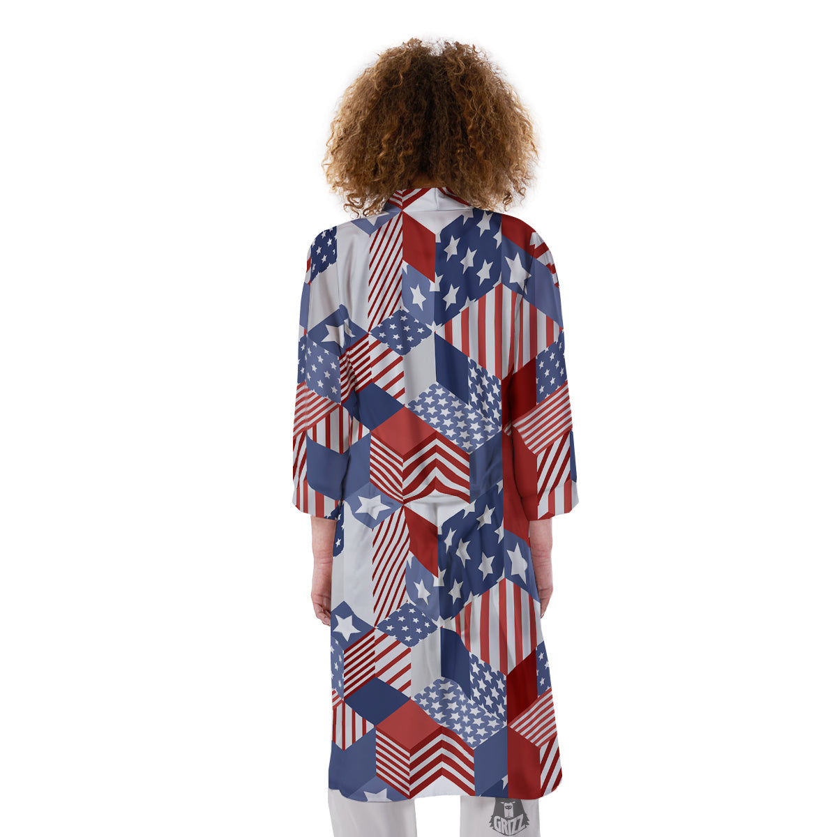 Patchwork American Patriotic Print Kimono-grizzshop