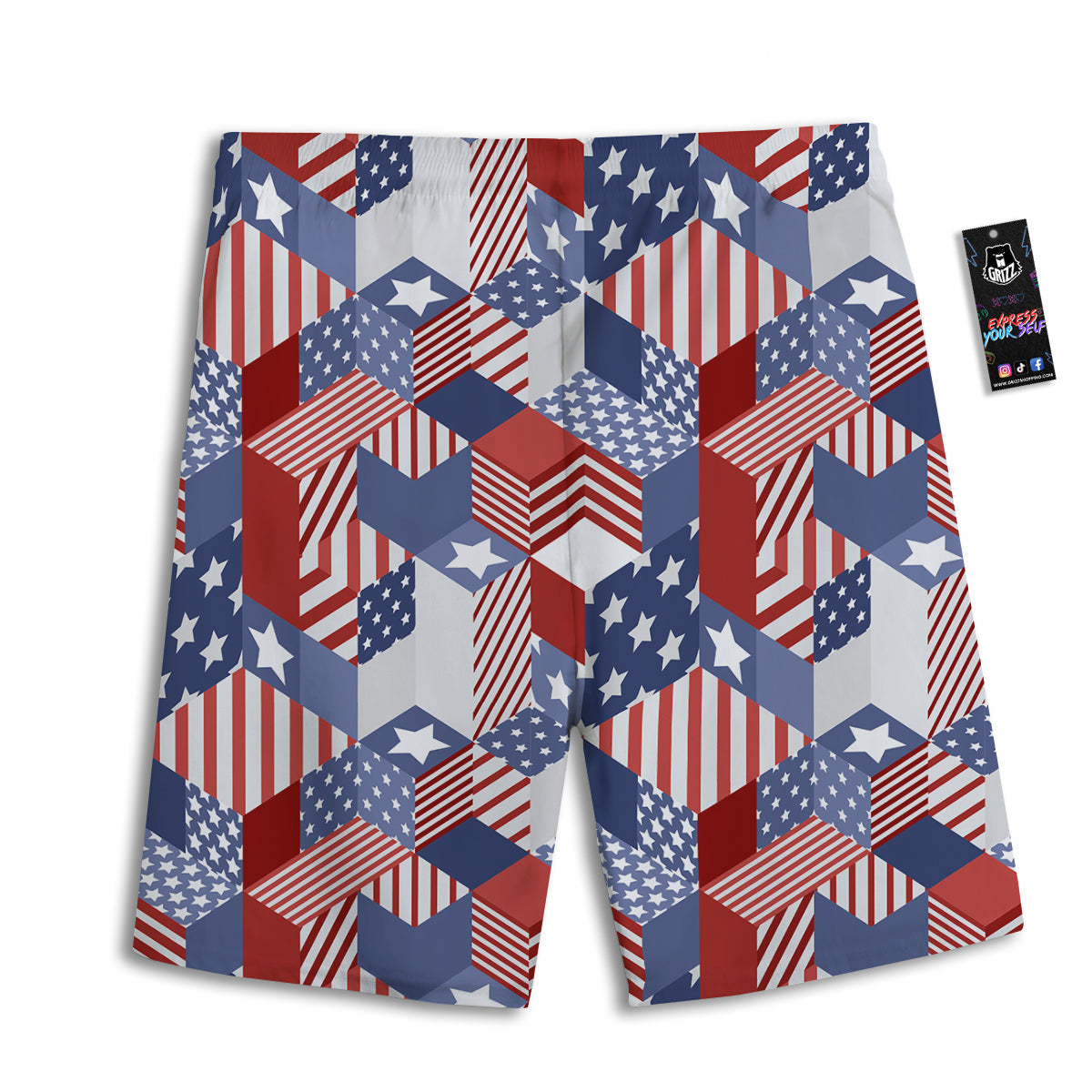 Patchwork American Patriotic Print Men's Athletic Shorts