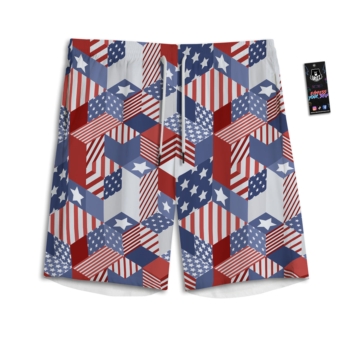 Patchwork American Patriotic Print Men's Athletic Shorts