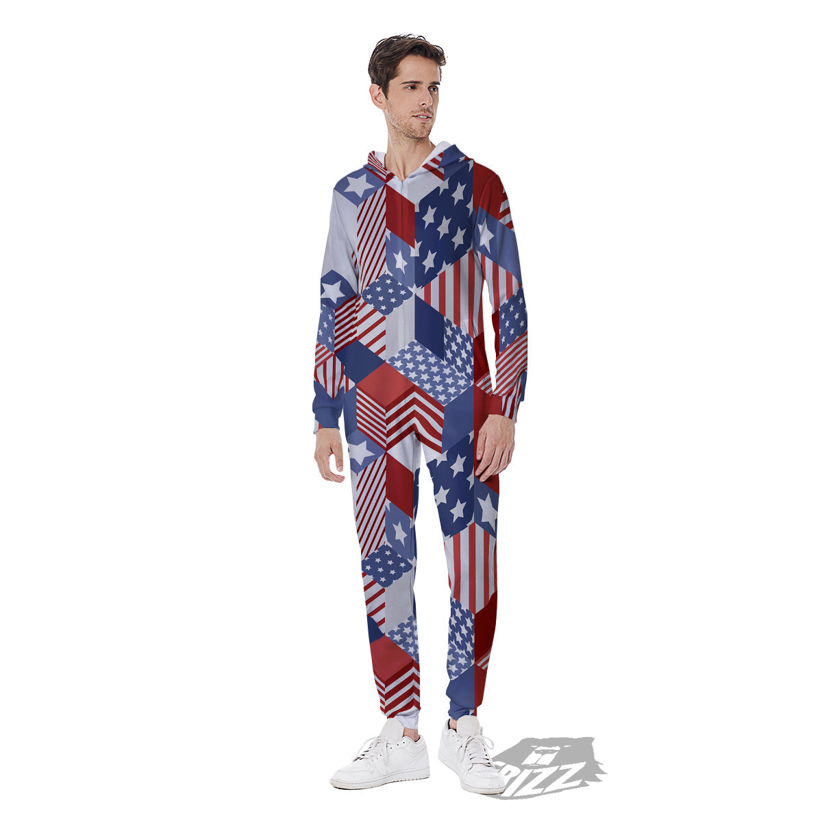 Patchwork American Patriotic Print Men's Jumpsuit-grizzshop