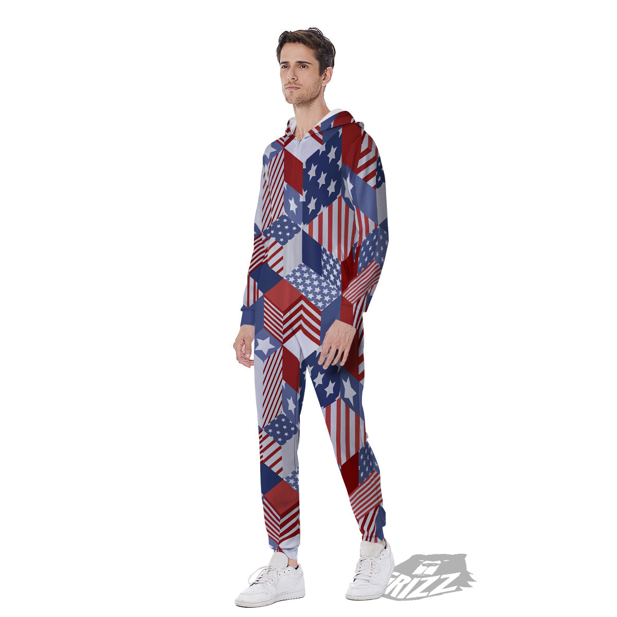 Patchwork American Patriotic Print Men's Jumpsuit-grizzshop