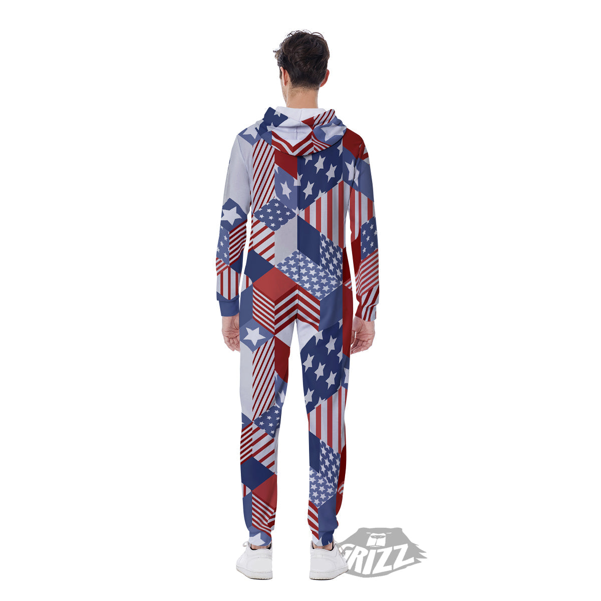 Patchwork American Patriotic Print Men's Jumpsuit-grizzshop