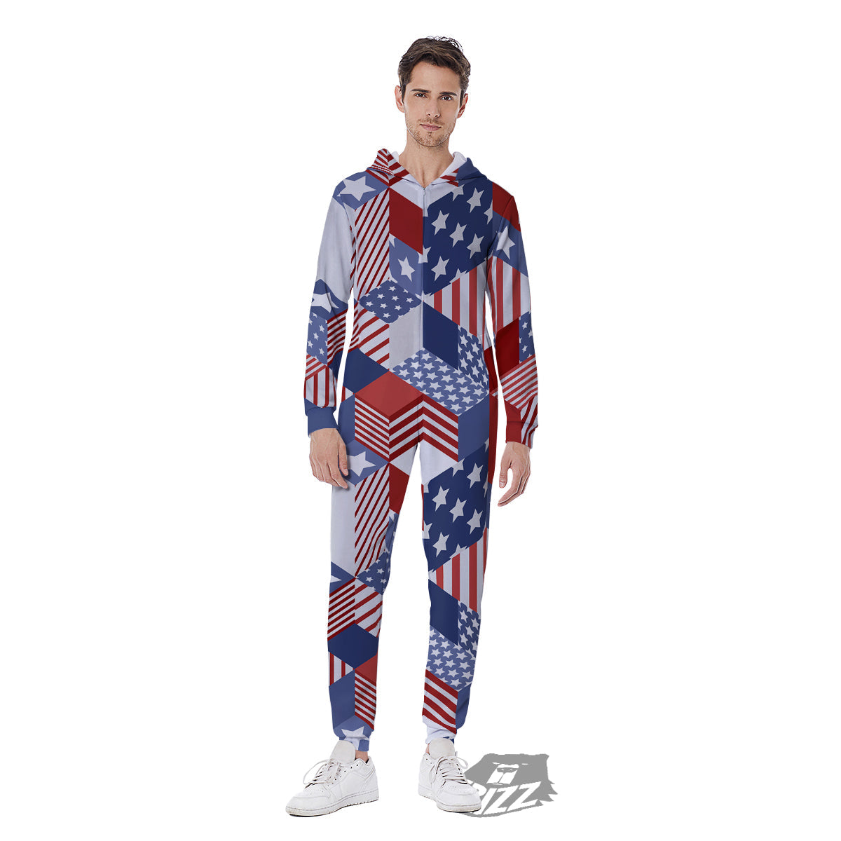 Patchwork American Patriotic Print Men's Jumpsuit-grizzshop