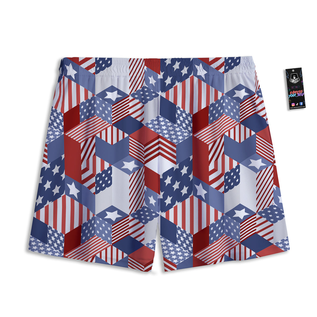 Patchwork American Patriotic Print Mesh Shorts