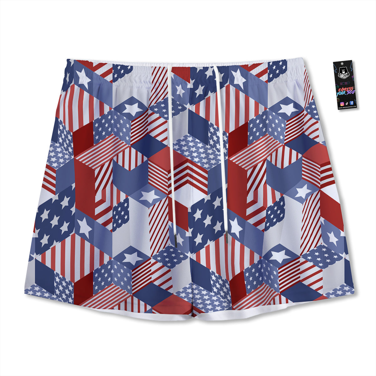Patchwork American Patriotic Print Mesh Shorts