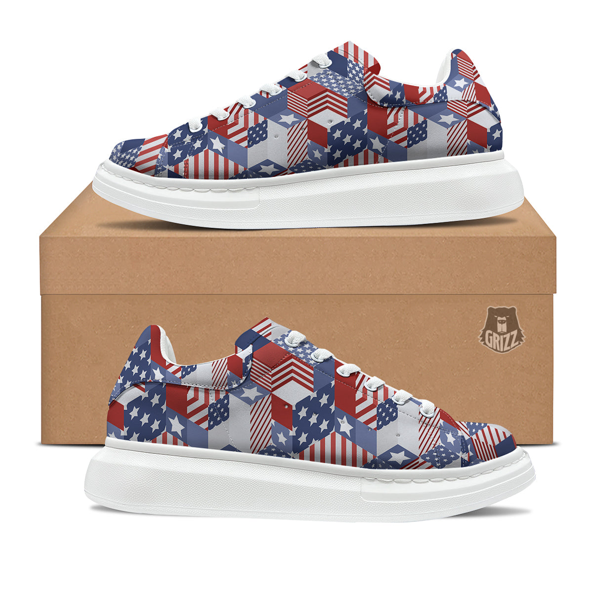 Patchwork American Patriotic Print Platform Shoes-grizzshop
