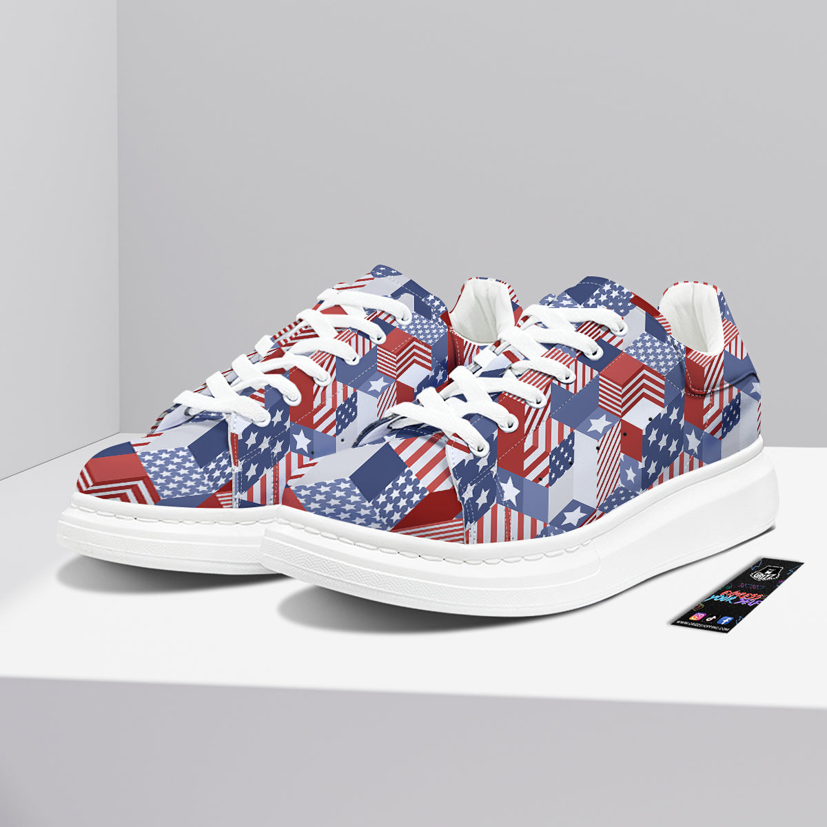 Patchwork American Patriotic Print Platform Shoes-grizzshop
