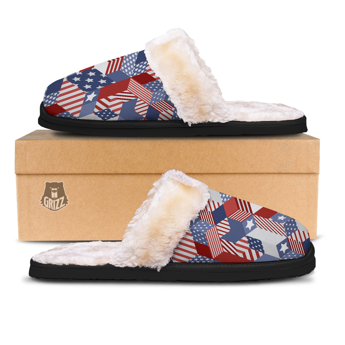 Patchwork American Patriotic Print Slippers-grizzshop
