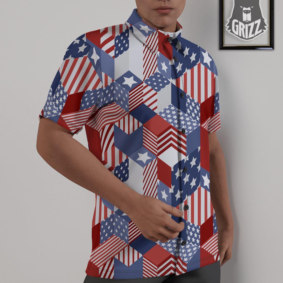 Patchwork American Patriotic Print Untucked Shirts-grizzshop