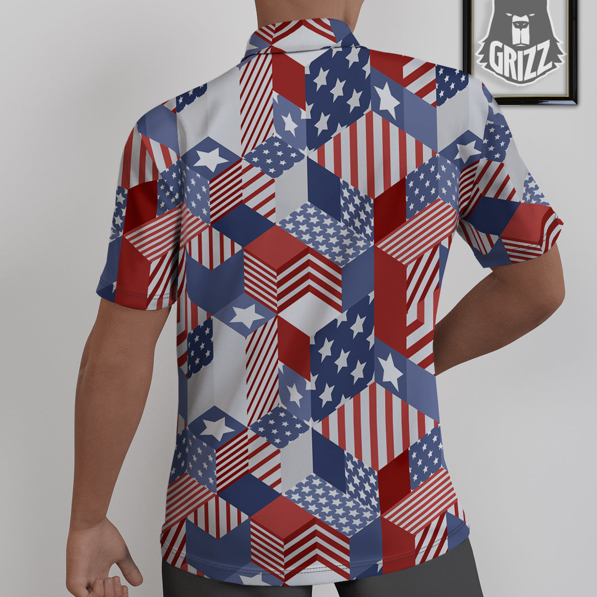 Patchwork American Patriotic Print Untucked Shirts-grizzshop