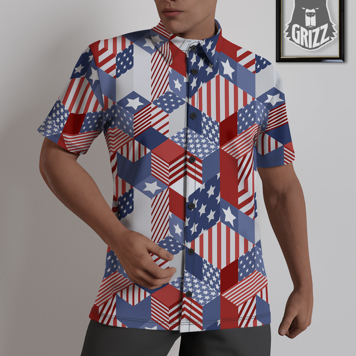 Patchwork American Patriotic Print Untucked Shirts-grizzshop