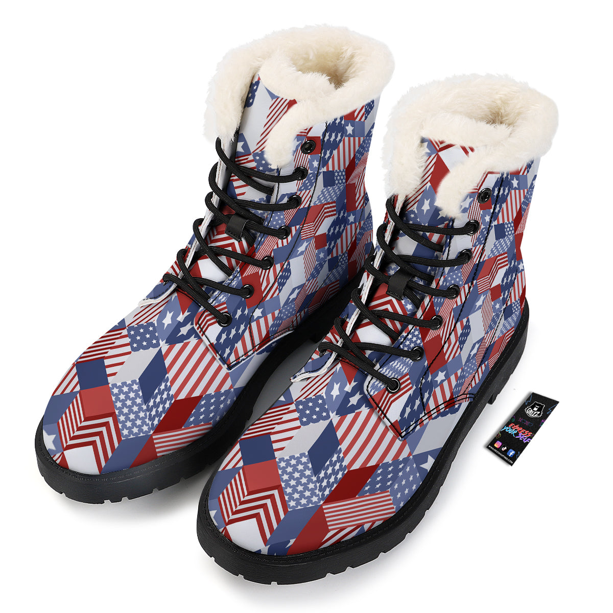 Patchwork American Patriotic Print Winter Boots-grizzshop