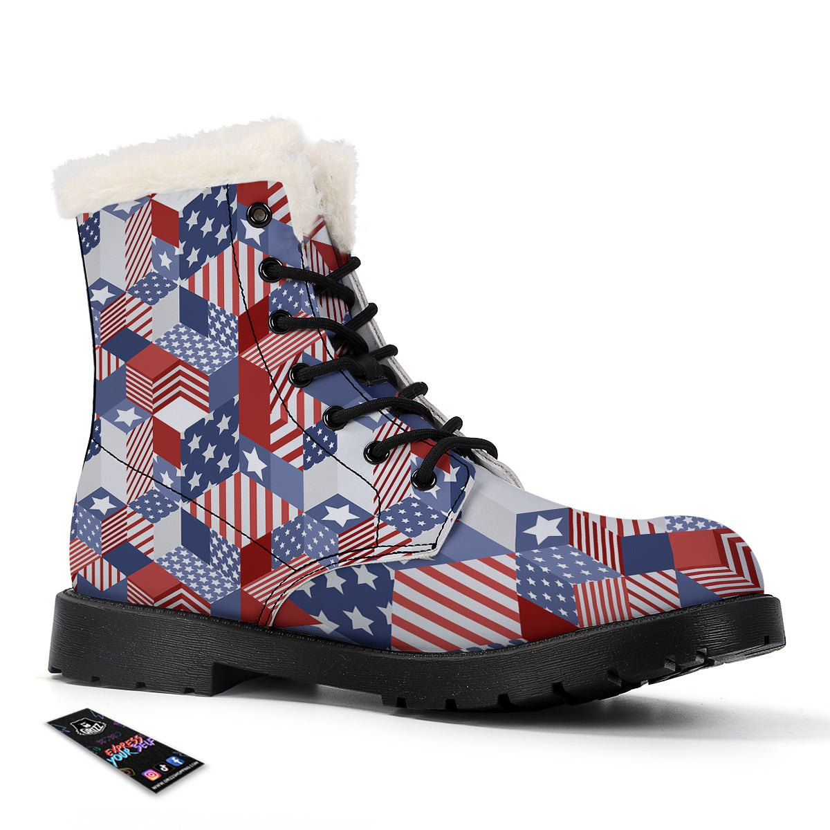 Patchwork American Patriotic Print Winter Boots-grizzshop