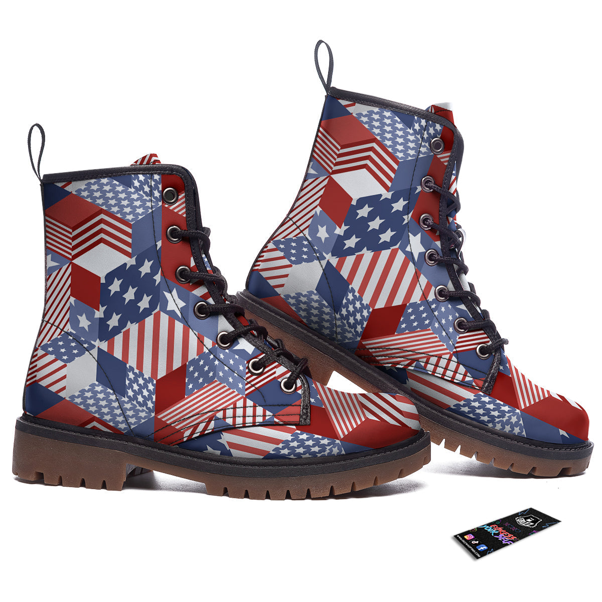 Patchwork American Patriotic Print Work Boots-grizzshop