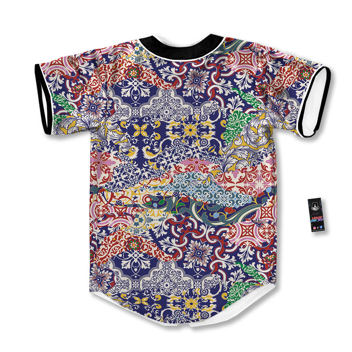 Patchwork Azulejos Tiles Print Pattern Baseball Jersey-grizzshop