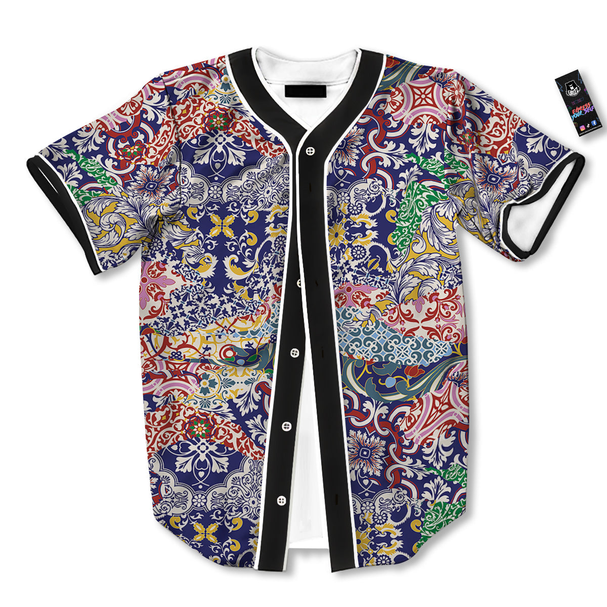 Patchwork Azulejos Tiles Print Pattern Baseball Jersey-grizzshop