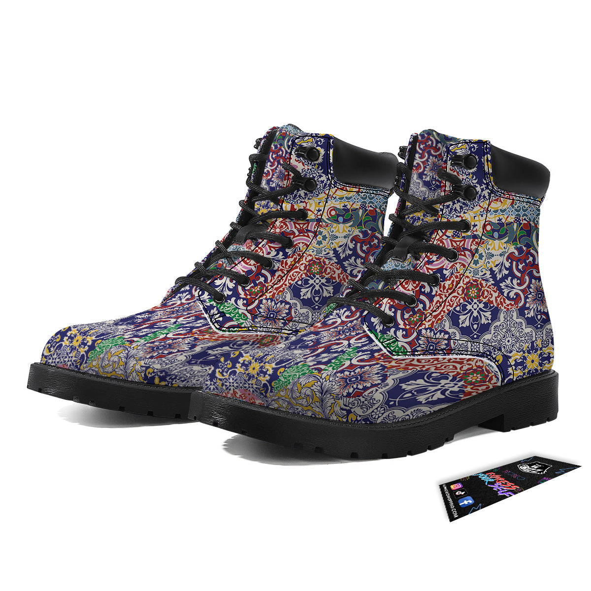 Patchwork Azulejos Tiles Print Pattern Boots-grizzshop