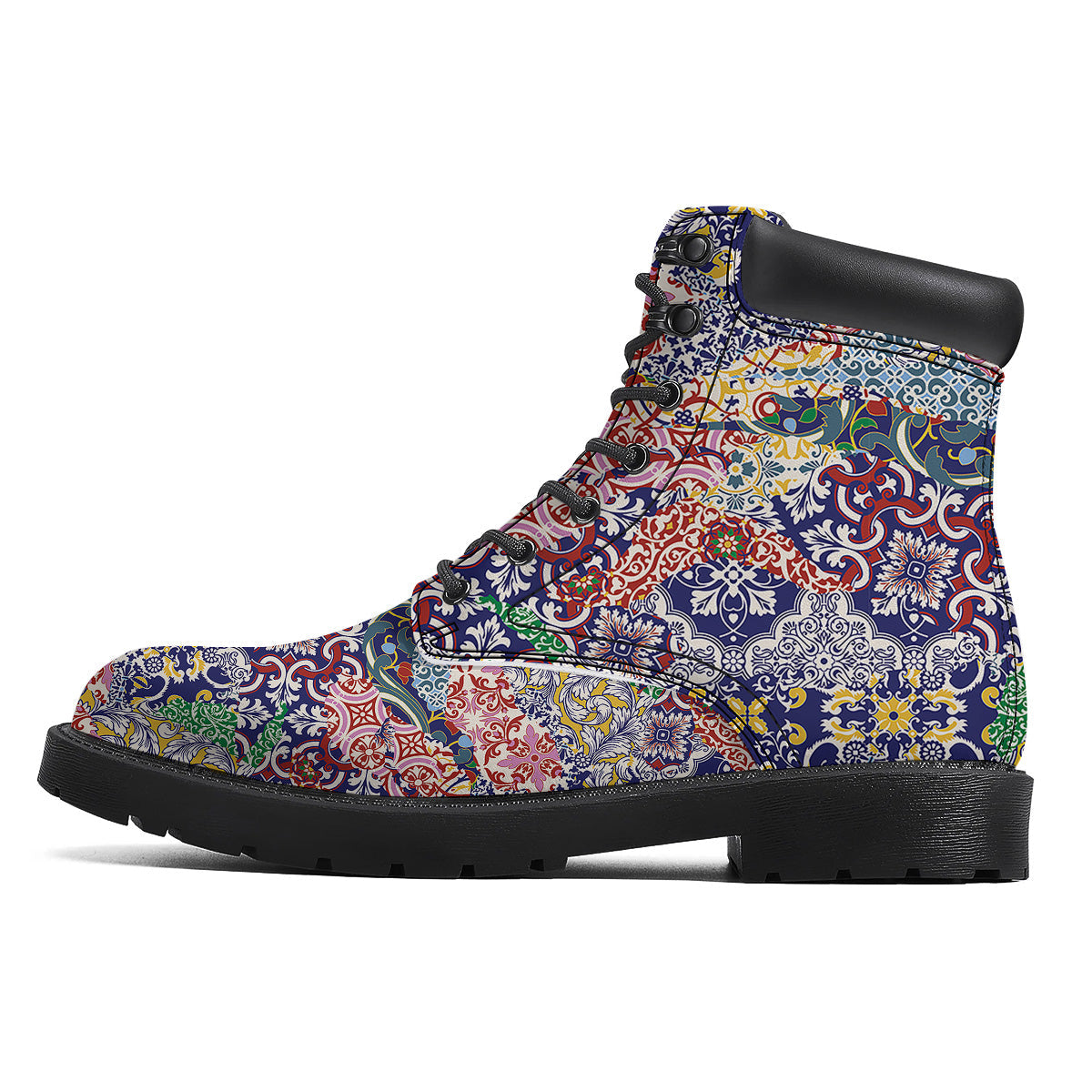 Patchwork Azulejos Tiles Print Pattern Boots-grizzshop