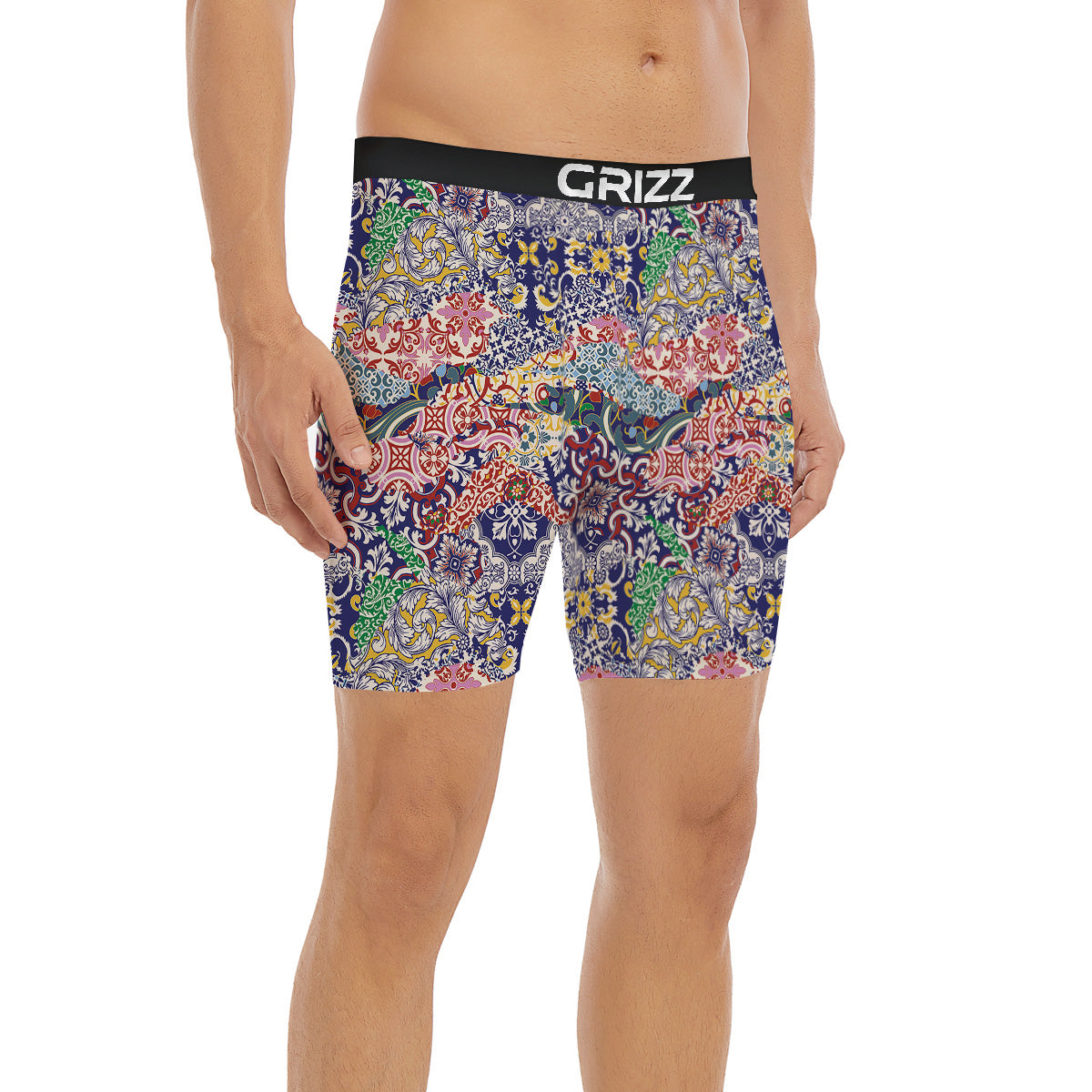 Patchwork Azulejos Tiles Print Pattern Boxer Briefs-grizzshop