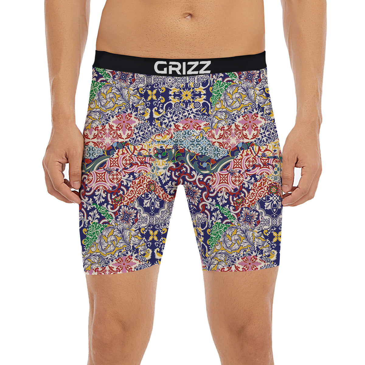 Patchwork Azulejos Tiles Print Pattern Boxer Briefs-grizzshop