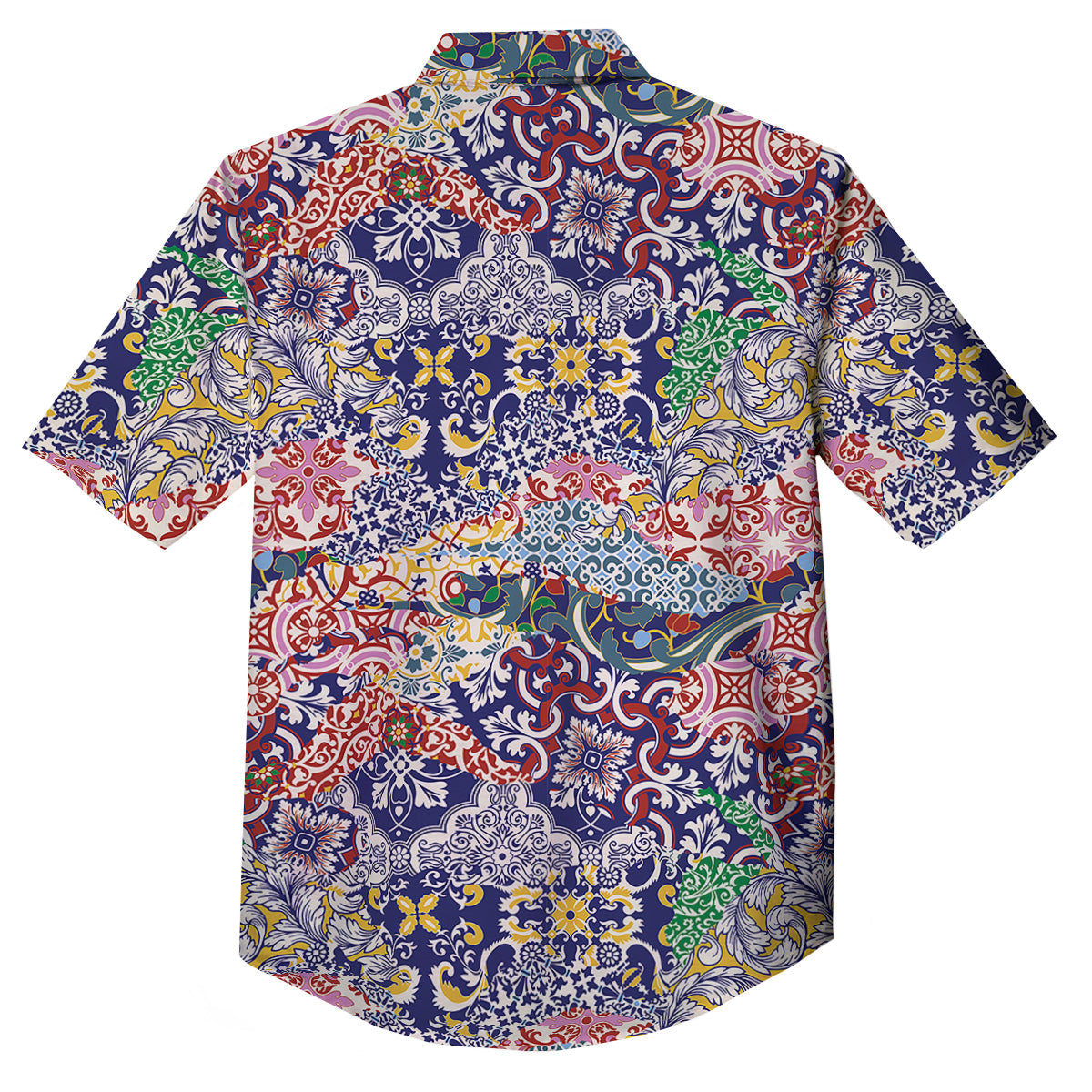 Patchwork Azulejos Tiles Print Pattern Button Up Shirt-grizzshop